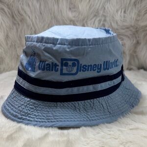 Vintage Walt Disney World Bucket Hat Light Blue/Navy Blue OS